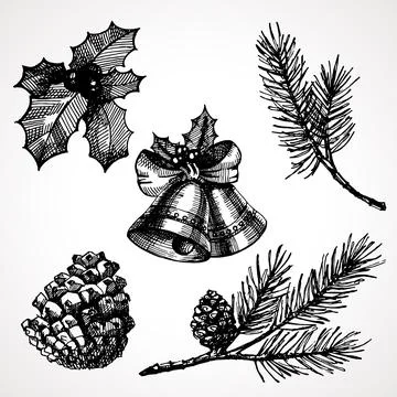 Hand-Drawn Christmas Vector design templates. sketches for winter holidays Stock Illustration