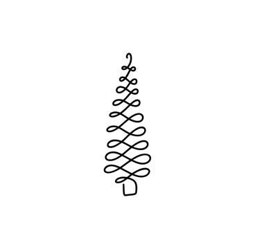 Hand drawn christmas vector tree illustration icon line for festive projects, Illustrazione stock