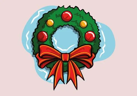 Hand drawn christmas wreath vector cartoon style isolated on background. 库存插图