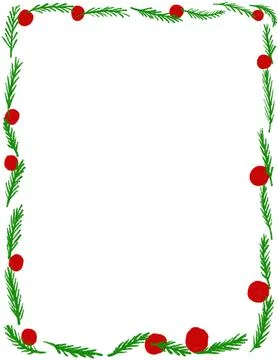 Hand drawn Christms frame with red green traditional ornaments and empty Stock Illustration