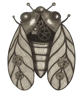 Hand Drawn Cicada Steampunk Element in Sepia. Stock Illustration