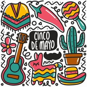 Hand drawn cinco de mayo doodle set Stock Illustration