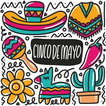 Hand drawn cinco de mayo doodle set Illustrazione stock