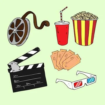 Hand drawn cinema elements Illustrazione stock