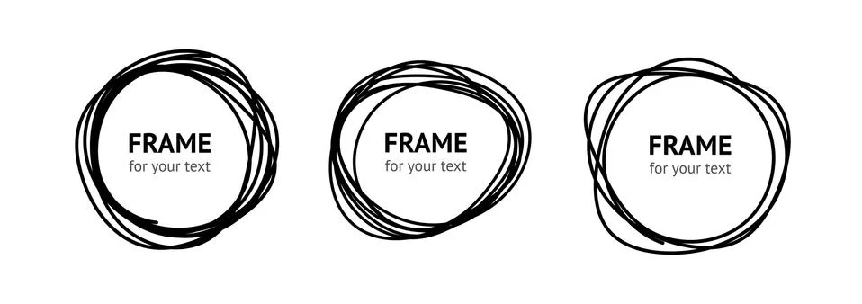 Hand drawn circle frame vector isolated on white Stock Illustration