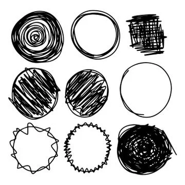 Hand drawn circle frames scribble set. Vector illustration Isolated on white Stock Illustration