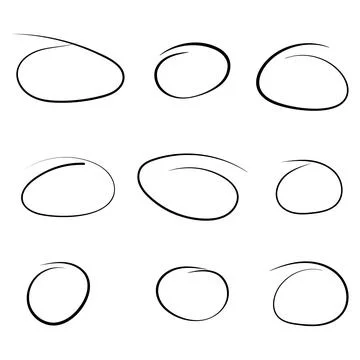 Hand-drawn circle highlight line set on transparent background Stock Illustration