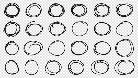 Hand drawn circle or oval line sketch set. Hand drawing circular scribble doo Illustrazione stock