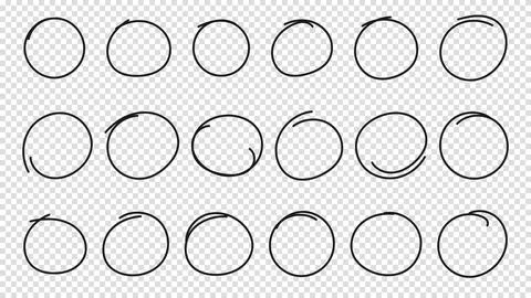 Hand drawn circle or oval line sketch set. Hand drawing circular scribble doo Illustrazione stock