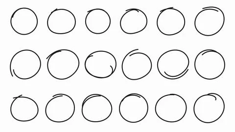 Hand drawn circle or oval line sketch set. Hand drawing circular scribble d.. Stock Illustration