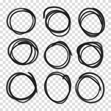 Hand drawn circle or oval line sketch set. Hand drawing circular scribble doo Stock Illustration