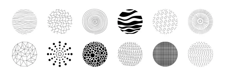 Hand drawn circle pattern. Circular geometric minimalistic texture, notebook Stock Illustration