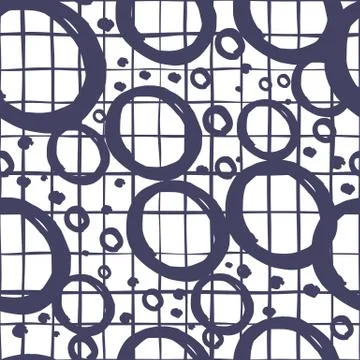 Hand drawn circle seamless pattern on stripes background. Brush strokes circl Stock Illustration