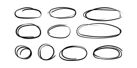Hand Drawn Circle Set Irregular Oval, Round, Scribble, Outline Stock Illustration