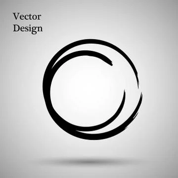 Hand drawn circle shape. label, logo design element. Brush abstract wave. Black Stock Illustration