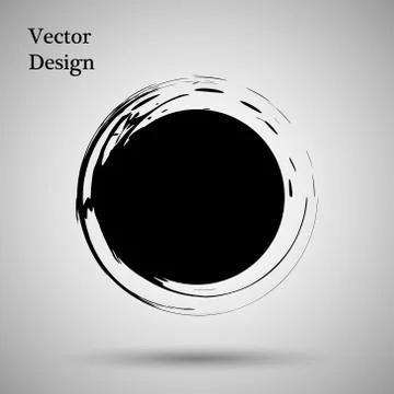 Hand drawn circle shape. label, logo design element. Brush abstract wave. Black Stock Illustration
