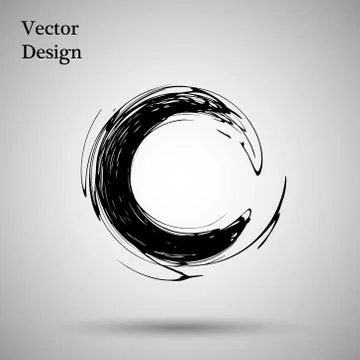 Hand drawn circle shape. label, logo design element. Brush abstract wave. Black Illustrazione stock