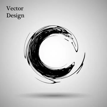 Hand drawn circle shape. label, logo design element. Brush abstract wave. Black Illustrazione stock