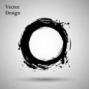 Hand drawn circle shape. label, logo design element. Brush abstract wave. Black イラスト素材