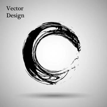 Hand drawn circle shape. label, logo design element. Brush abstract wave. Black イラスト素材