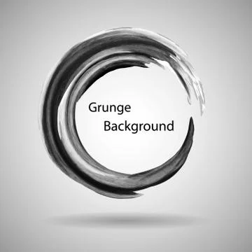 Hand drawn circle shape. label, logo design element. Brush abstract wave. Black Stock Illustration