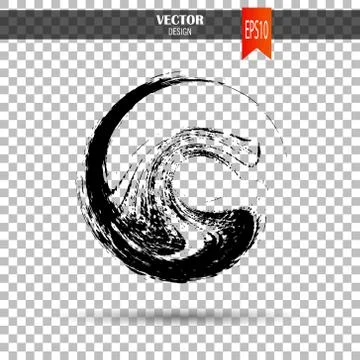 Hand drawn circle shape. label, logo design element. Brush abstract wave. Black Stock Illustration