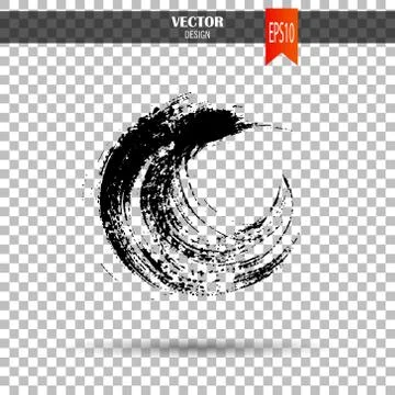 Hand drawn circle shape. label, logo design element. Brush abstract wave. Black Stock Illustration
