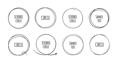 Hand drawn circles. Doodle round frames for text. Black line sketches set Stock Illustration
