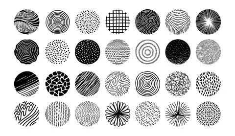 Hand drawn circles doodle texture. Round trendy abstract set black shapes with Stock Illustration