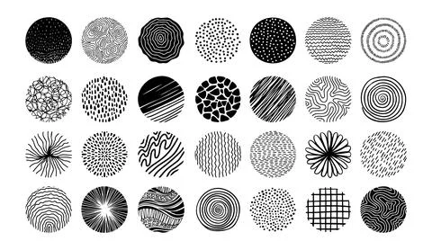 Hand drawn circles doodle texture. Round trendy abstract set black shapes with Stock Illustration