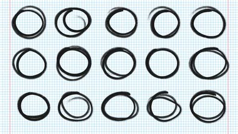 Hand drawn circles line sketch set on notebook pages. Doodle graffiti illustr Stock Illustration