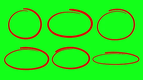Hand drawn circles in red marker, set of 6 with a green screen background Stock Footage 329615057