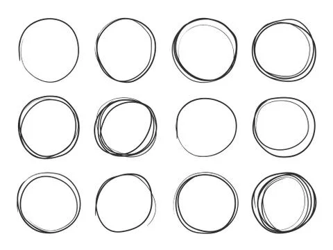 Hand drawn circles. Round doodle loops, circular sketch highlights. Circle Stock Illustration