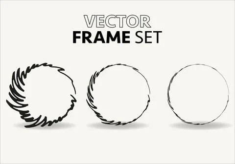 Hand drawn circles sketch frame vector set. Rounds scribble line circles. Vector Stock Illustration