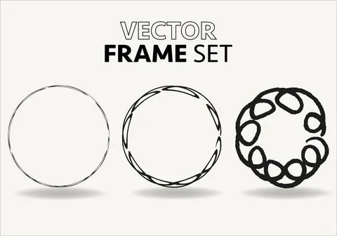 Hand drawn circles sketch frame vector set. Rounds scribble line circles. Vector Stock Illustration