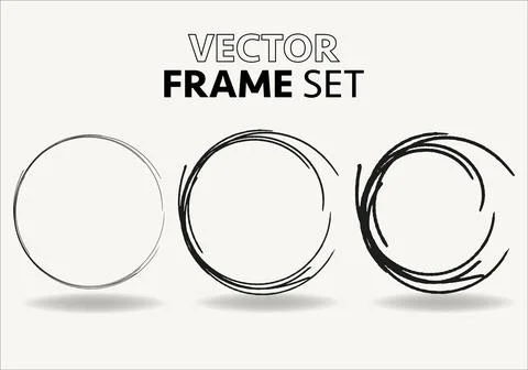 Hand drawn circles sketch frame vector set. Rounds scribble line circles. Vector 스톡 일러스트