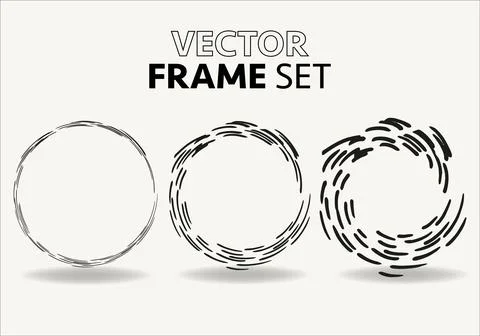 Hand drawn circles sketch frame vector set. Rounds scribble line circles. Vector Illustrazione stock
