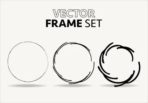 Hand drawn circles sketch frame vector set. Rounds scribble line circles. Vector 스톡 일러스트