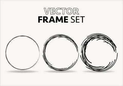 Hand drawn circles sketch frame vector set. Rounds scribble line circles. Vector 스톡 일러스트