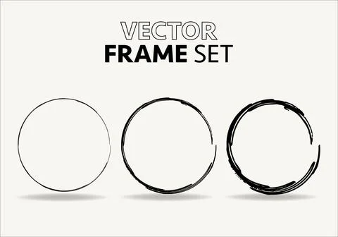 Hand drawn circles sketch frame vector set. Rounds scribble line circles. Vector イラスト素材