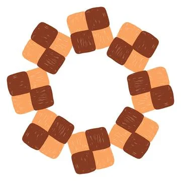 Hand drawn circular cookie frame in a simple doodle style, featuring cute baked Stock Illustration