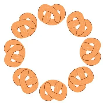 Hand drawn circular cookie frame in a simple doodle style, featuring cute baked Stock Illustration
