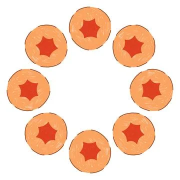 Hand drawn circular cookie frame in a simple doodle style, featuring cute baked Stock Illustration