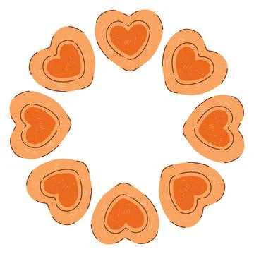 Hand drawn circular cookie frame in a simple doodle style, featuring cute baked Stock Illustration