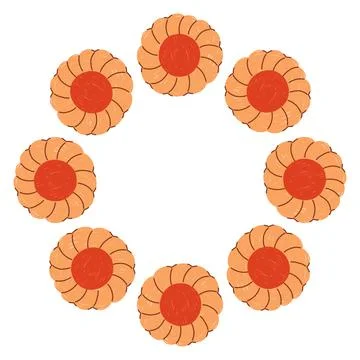 Hand drawn circular cookie frame in a simple doodle style, featuring cute baked Stock Illustration