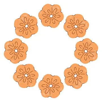Hand drawn circular cookie frame in a simple doodle style, featuring cute baked Stock Illustration