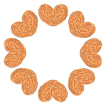 Hand drawn circular cookie frame in a simple doodle style, featuring cute baked Stock Illustration