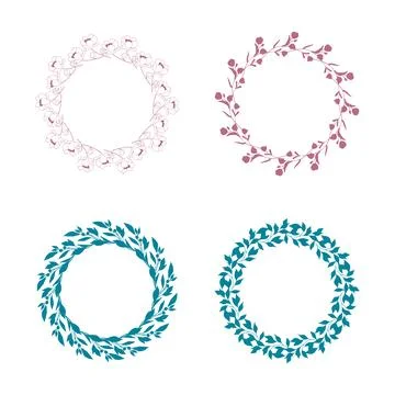 Hand-drawn circular floral frame set Stock Illustration