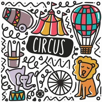 Hand drawn circus doodle set Stock Illustration