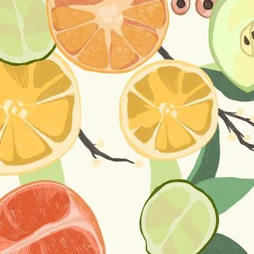 Hand drawn citrus fruit background Stock Illustration